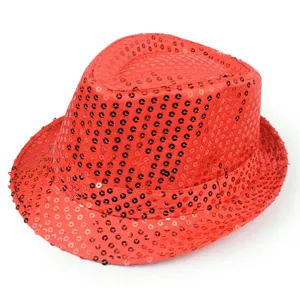 Stilvoller roter Pailletten-Fedora-Jazzhut für festliche Partys und Tanzaufführungen