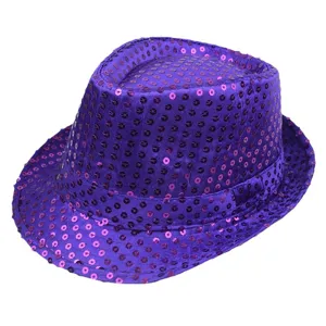 Glänzender violetter Pailletten-Fedora-Hut für Tanzpartys und Bühnenauftritte, Unisex-Jazzstil