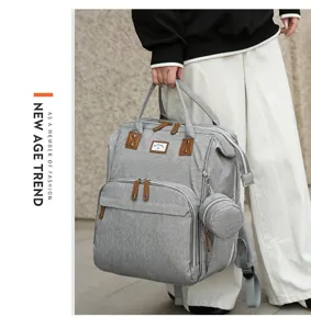 Große graue Wickeltasche für Reisen mit praktischem, kleinem Zubehörbeutel und Griff