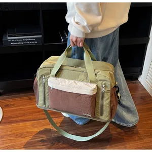 Multi-functional large travel bag with dry-wet separation and stylish color-blocking design