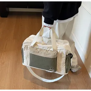 Large capacity off-white and olive green gym bag for travel with multiple pockets