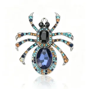 Broche araignée vintage en alliage d'argent avec cristaux bleus pour tailleur femme