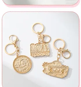 Goldene Vintage Metall Schlüsselanhänger mit Van Gogh Ölgemälde Relief-Design