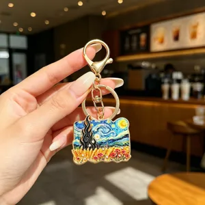 Van Gogh Sternennacht und Weizenfeld Ölmalerei Metall-Schlüsselanhänger für Taschen