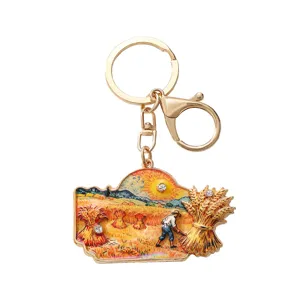 Van Gogh inspirierter künstlerischer Weizenfeld Schlüsselanhänger in Vintage Goldoptik Metall.