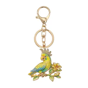 Exquisite colorful parrot and flower keychain with sparkly rhinestones for bag charm