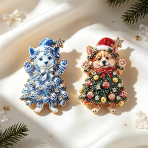 Christmas Cute Corgi Dog Brooch Zinc Alloy Enamel Rhinestone Animal Lapel Pin For Women Men Xmas Gift Party Jewelry Accessories
