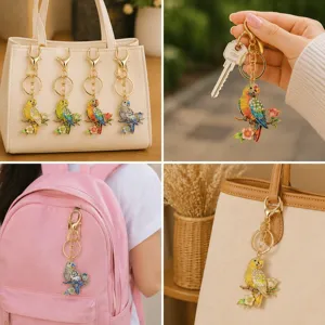 Exquisite vibrant colorful enamel parrot keychain and bag charm hanging accessory gift