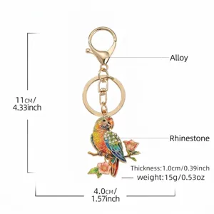 Exquisite colorful parrot keychain with flower and branch design for bags or car keys