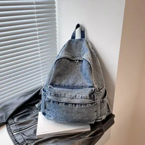 Vintage Denim Rugzak Grote Capaciteit Gewassen Denim Schooltas Casual Japanse Stijl Rugzak Voor Studenten Vrouwen Reistas