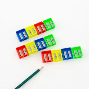 Colorful square double hole pencil sharpener plastic stationery detail view school supplies