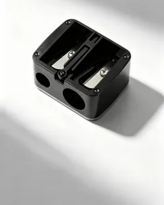 Close-up of dual-hole manual pencil sharpener with durable alloy blades