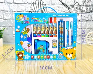 Blaues Kinder Schreibwaren Geschenkset mit Bärendesign 30x23x5.5cm für Schüler Bedarf