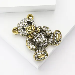 Encantador broche de oso de peluche de aleación con brillantes diamantes de imitación