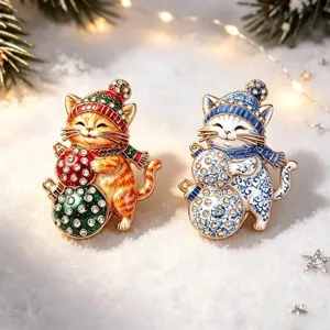 Mode Weihnachten Katze Brosche Für Damen Süße Tier Weihnachten Anstecknadel Bekleidung Zubehör Strass Zinklegierung Katze Brosche Schmuck Geschenk