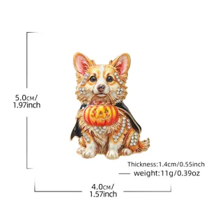 Corgi-Hundebrosche mit Kürbislaterne für Halloween, Emaille-Pin mit Strasssteinen
