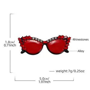 Broche de gafas de sol con diamantes de imitación, montura ojo de gato roja y aleación