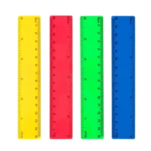Lot de quatre règles colorées en plastique de 15 cm pour l'école et le bureau