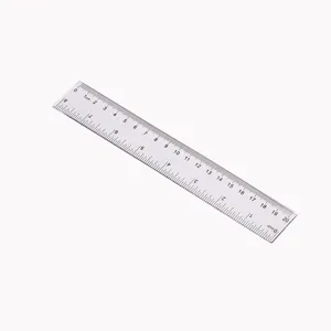 Transparent plastic ruler detail view showing clear cm and inch scale markings for drawing.