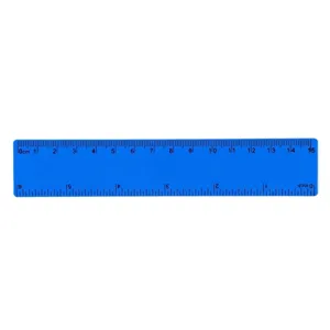Règle droite en plastique bleu de 15 cm avec double échelle de mesure cm et pouces