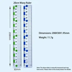 Macro view of 20cm plastic transparent wave ruler with precise measurement marks
