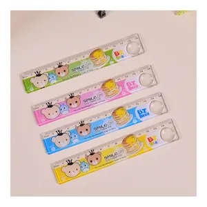 Lot de 4 règles en plastique colorées pour étudiants avec ours mignon et loupe (82 chars)