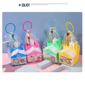 Cute house-shaped cartoon stationery sets in four colors for kindergarten students' gifts.