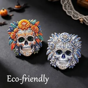 Day Of The Dead Skull Flower Brooch Vintage Zinc Alloy Rhinestone Enamel Mexican Festival Jewelry For Halloween Party Suits Decor Unisex