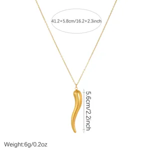 Detailed view of gold plated pepper pendant necklace with length and weight measurements