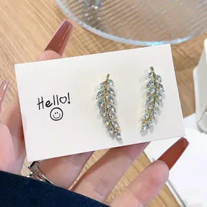 Exquisite Alloy Wheat Ear Crawler Earrings With Marquise Rhinestone And Artificial Pearl Elegant Gold Silver Stud Earrings For Women Party Jewelry