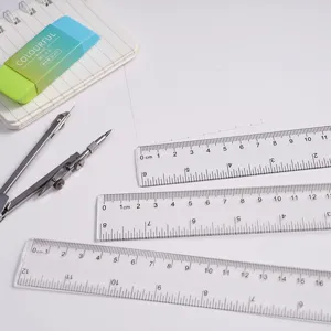 Transparent plastic ruler detail showing clear metric scales and precise measurements for drawing.