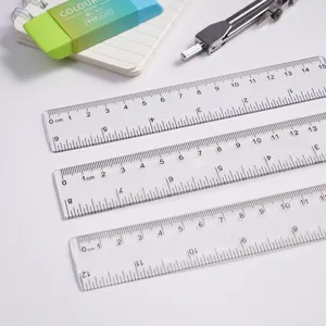 Clear transparent plastic straight ruler set for student drawing, art drafting, and school use.