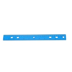 Regla de plástico azul de 30 cm con orificios y escalas para papelería escolar de estudiantes