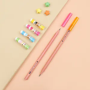 Cute cartoon pencil caps and extenders for kids in vibrant pastel colors