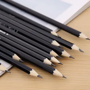 Detailed close-up of sharpened black hexagonal 2B pencils for drawing