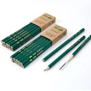 Hexagonal green barrel pencils for drawing and writing, including HB and 2B types.