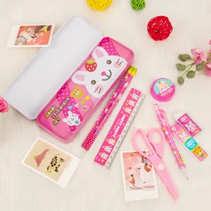 Gesamtansicht eines süßen rosa Kaninchen-Schreibwaren-Geschenksets für Kinder