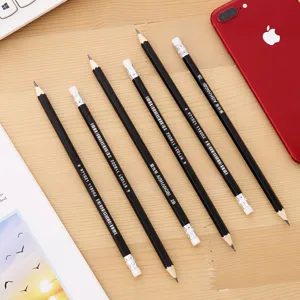 Set of six hexagonal 2B black pencils with erasers for drawing and sketching