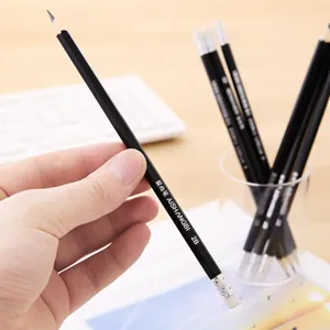 Detail shot of a professional 2B hexagonal black lead pencil with white eraser tip