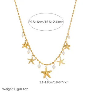 Collier étoile de mer doré avec perles, dimensions et poids détaillés inclus