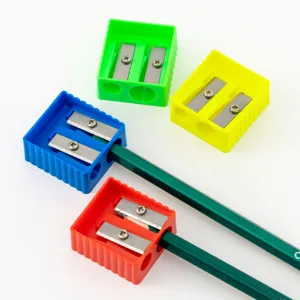 Colorful plastic double-hole pencil sharpeners set, dual use for big and small pencils.