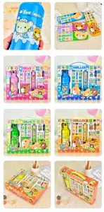 Farbenfrohes Schreibwaren-Geschenkset für Kinder mit Bärenmotiv und Trinkflasche