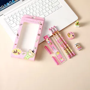 Kids stationery set gift box with cute cartoon pencils ruler erasers for school supplies