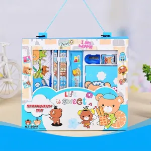 Children Cartoon Stationery Kit School Supplies Gift For Kids Includes Pencil Eraser Ruler Sharpener Notebook Iron Pencil Case Bear Theme