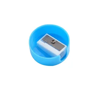 Compact mini blue circular manual pencil sharpener with sharp steel blade for school students