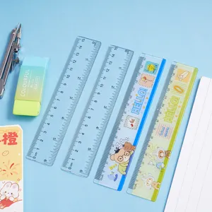 Lot de règles plates transparentes de 15 cm avec motifs de dessins animés pour étudiants