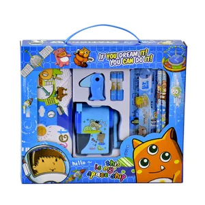 Blue space theme children's stationery gift set with pencil sharpener and ruler for kids