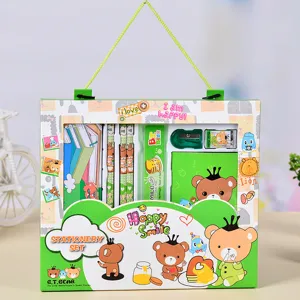 Kids cartoon bear stationery set with pencils, notebook and ruler for school gifts