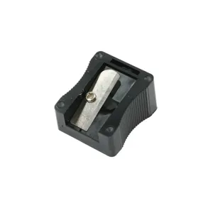 Top view of a black 12mm single-hole makeup pencil sharpener on white background