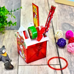 Creative 6-piece Christmas stationery set with house-shaped red pen holder for kids gift